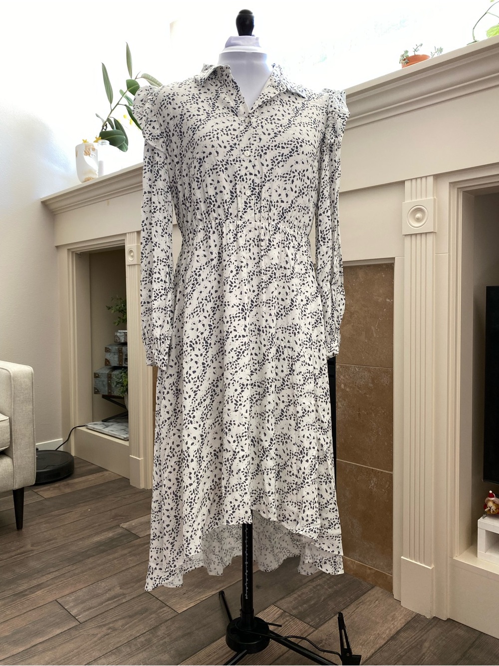 NWT The Drop Printed White & Muted Blue Midi Dress